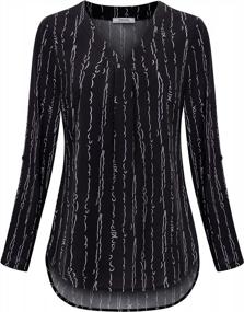 img 1 attached to Chic And Trendy: Youtalia Women'S Printed V-Neck Blouse With Cuffed Sleeves