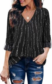 img 4 attached to Chic And Trendy: Youtalia Women'S Printed V-Neck Blouse With Cuffed Sleeves