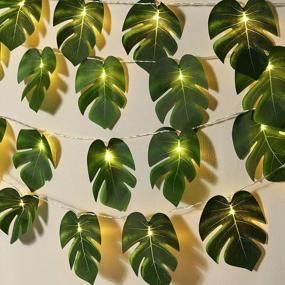 img 4 attached to 2 Pack 20 LED Monstera Leaf String Lights - Tropical Artificial Rattan Palm Leaves Wall Hanging Vine Decor For Outdoor Indoor Luau Hawaiian Jungle Beach Theme Party