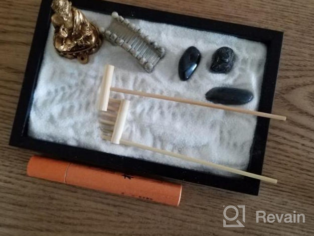 img 1 attached to Mini Zen Garden Kit - Japanese Tabletop Rock Sand Meditation Buddha Zen Home Office Desk Decor Gifts For Dad Mom Birthday Bonsai Sandbox W/ Rake Tool Accessories review by Tamika Martin