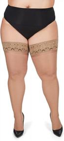 img 3 attached to Silky Sheer Lace-Top Thigh High Stockings For Plus Size Curvy Women From MeMoi