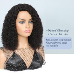 img 2 attached to HUA Curly Bob Wig Human Hair For Black Women 14 Inch Afro Kinky Curly Human Hair Wig Brazilian Lace Wigs Human Hair Pre Plucked 150% Density Short Curly Human Hair Wigs For Black Women Natural Color