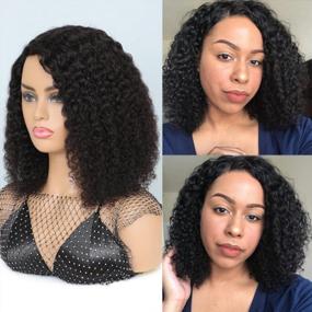 img 3 attached to HUA Curly Bob Wig Human Hair For Black Women 14 Inch Afro Kinky Curly Human Hair Wig Brazilian Lace Wigs Human Hair Pre Plucked 150% Density Short Curly Human Hair Wigs For Black Women Natural Color