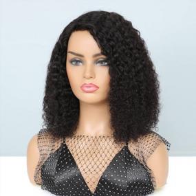 img 1 attached to HUA Curly Bob Wig Human Hair For Black Women 14 Inch Afro Kinky Curly Human Hair Wig Brazilian Lace Wigs Human Hair Pre Plucked 150% Density Short Curly Human Hair Wigs For Black Women Natural Color