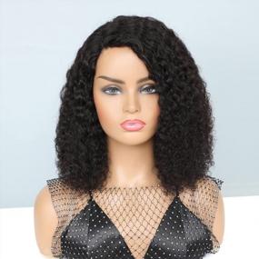 img 4 attached to HUA Curly Bob Wig Human Hair For Black Women 14 Inch Afro Kinky Curly Human Hair Wig Brazilian Lace Wigs Human Hair Pre Plucked 150% Density Short Curly Human Hair Wigs For Black Women Natural Color