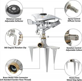 img 2 attached to Сверхмощный пульсирующий спринклер с металлическим тройным шипом для больших газонов и садов - регулируемый, профессиональный круговой спринклер с 3-зубчатым ступенчатым шипом от STYDDI