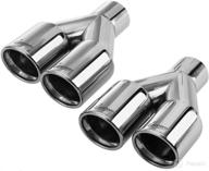 upower 2pcs universal car truck 304 stainless steel staggered exhaust tailpipe tips 2.25 to 3 inch weld on dual outlet muffler tips logo