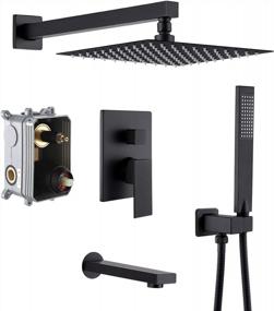 img 4 attached to Matt Black KES Shower System With Pressure Balancing Shower Valve, Tub Faucet Spout Set, Handheld, 10 Inch Rainfall Shower Head Combo - All-Metal Construction, Model XB6300-BK