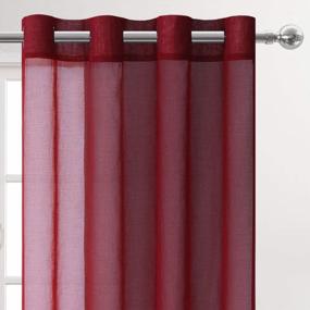img 2 attached to DWCN Amaranth Red Sheer Curtains - драпировка из искусственной льняной вуали с люверсом сверху, набор из 2 панелей размером 52 x 108 дюймов в длину для окон спальни