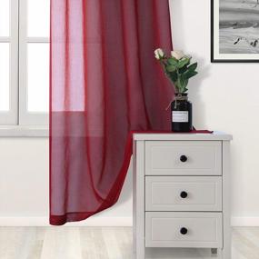 img 3 attached to DWCN Amaranth Red Sheer Curtains - Faux Linen Voile Drapes With Grommet Top, Set Of 2 Panels Measuring 52 X 108 Inches Long For Bedroom Windows