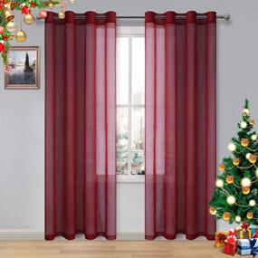 img 4 attached to DWCN Amaranth Red Sheer Curtains - Faux Linen Voile Drapes With Grommet Top, Set Of 2 Panels Measuring 52 X 108 Inches Long For Bedroom Windows