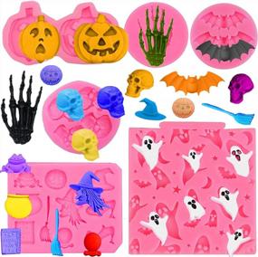 img 4 attached to Rainmae 6 Pcs Halloween Silicone Molds, Halloween Bat Pumpkin Spider Owl Ghost Fondant Molds, Party Cupcake Topper Decorating Tools, DIY Chocolate Candy Mold Gum Paste Polymer Clay Epoxy Resin Mould