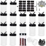 set of 16 clear plastic spice jars storage bottles, 7 oz/200 ml, with black caps - ideal for storing spice, herbs, and powders - includes 20 chalkboard labels and 1 chalk marker логотип