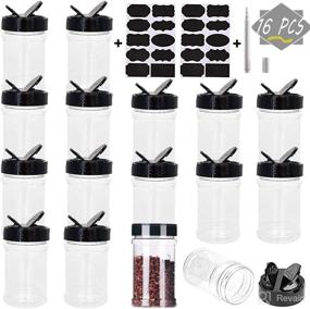 img 4 attached to Set of 16 Clear Plastic Spice Jars Storage Bottles, 7 oz/200 ml, with Black Caps - Ideal for Storing Spice, Herbs, and Powders - Includes 20 Chalkboard Labels and 1 Chalk Marker