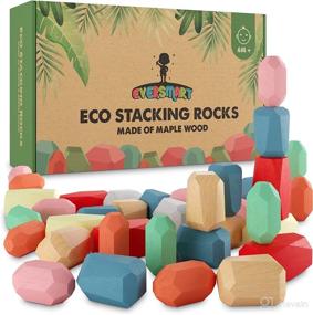 img 4 attached to 🧱 EVERSMART Stacking Rocks – XXL Wooden Building Blocks for Kids & Toddlers: Safe, Choking Hazard-Free Montessori Balancing Stones Toys - Ideal Birthday Gift for 1-6 Year Old Boy or Girl