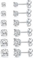 18k white gold plated round clear cubic zirconia stud earrings, 4 prong pack of 6 pairs logo