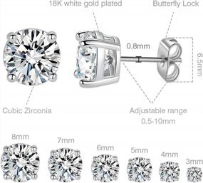 img 3 attached to 18K White Gold Plated Round Clear Cubic Zirconia Stud Earrings, 4 Prong Pack Of 6 Pairs