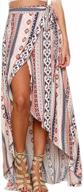 boho print maxi skirt for women with high waist, side wrap, and asymmetric hem | bohemian style | one size fits most логотип