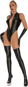 img 1 attached to Women'S Sexy Metallic Leather Bodysuit Latex Teddy Suit With Thigh High Stockings Garter Lingerie Set