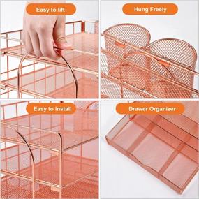 img 1 attached to Rose Gold Desk Organizers With 4 Trays, Pen Holder, And Paper Drawer - Mesh Desktop File And Accessories Organizer For Home Office Organization By Marbrasse