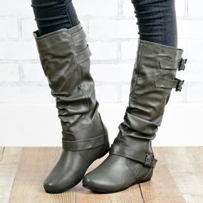 img 3 attached to Women'S Slouchy Flat Knee High Boots Wide Calf Pull On Fall Winter Motorcycle Booties