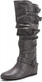 img 4 attached to Women'S Slouchy Flat Knee High Boots Wide Calf Pull On Fall Winter Motorcycle Booties