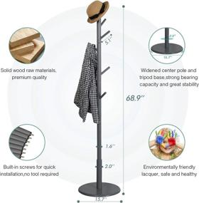 img 2 attached to Vlush Gray Wooden Coat Rack: Freestanding Holder With 8 Hooks For Clothes, Hats, Scarves, Handbags, And Umbrellas