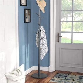 img 4 attached to Vlush Gray Wooden Coat Rack: Freestanding Holder With 8 Hooks For Clothes, Hats, Scarves, Handbags, And Umbrellas