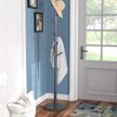 vlush gray wooden coat rack: freestanding holder with 8 hooks for clothes, hats, scarves, handbags, and umbrellas logo