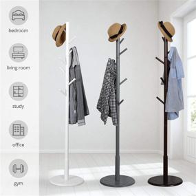 img 3 attached to Vlush Gray Wooden Coat Rack: Freestanding Holder With 8 Hooks For Clothes, Hats, Scarves, Handbags, And Umbrellas