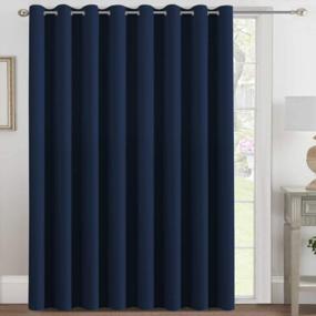 img 4 attached to Extra Wide Navy Blue Blackout Patio Curtains - 100 X 108 Inches With Thermal Insulation And Grommet Top For Sliding Doors And Room Dividers