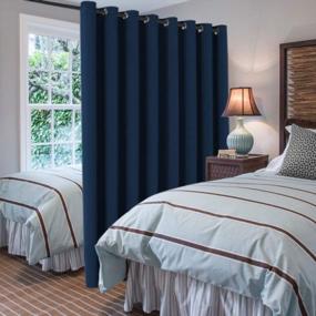 img 3 attached to Extra Wide Navy Blue Blackout Patio Curtains - 100 X 108 Inches With Thermal Insulation And Grommet Top For Sliding Doors And Room Dividers