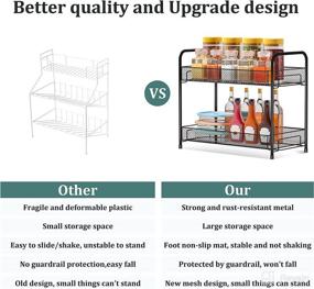 img 3 attached to 📦 Foldable 2-Tier Metal Spice Rack Organizer - Rust-Proof Standing Seasoning Storage Shelf with Guardrail and Mesh Design for Countertop, Kitchen Cabinet, Bathroom, Makeup, Living Room, Pantry, Office - Black