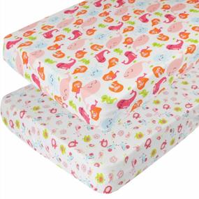 img 4 attached to Ultra-Soft Knitted Crib Sheets Set For Baby Girls - Pack Of 2, 100% Jersey Cotton With Stretch - Adorable Animal Designs (Elephant And More) - Fits Standard Crib Mattresses (28 X 52 Inches)