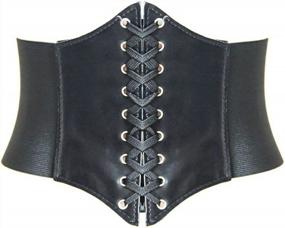 img 4 attached to HANERDUN Retro Wide Waist Belt For Women - Elastic Lace-Up Waspie Corset Belt With Tied Design