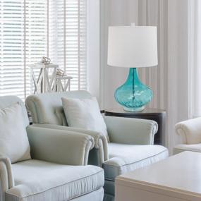 img 1 attached to Elegant Designs LT3214-BLU Glass Table Lamp with Light Blue Fabric Shade