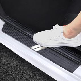 img 1 attached to BOYUER 4PCS Carbon Fibre Leather Car Door Sill Decoration Scuff Plate Guard Sills Protector Trim Interior Accessories best for Door Entry Guard