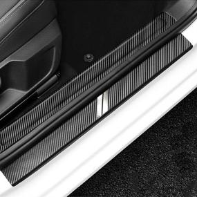 img 4 attached to BOYUER 4PCS Carbon Fibre Leather Car Door Sill Decoration Scuff Plate Guard Sills Protector Trim Interior Accessories best for Door Entry Guard