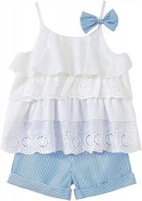 img 4 attached to Cute Summer Outfit For Toddler Girls: Ruffle Camisole Spot Dot Tops & Casual Shorts!
