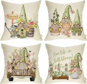 img 4 attached to Add Whimsy And Charm To Your Home With Fjfz Spring Fever Gardening Gnome Truck Throw Pillow Covers - Set Of 4!