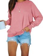women's casual crew neck sweatshirts: prettoday long sleeve solid tunic tops loose pullovers logo