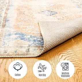 img 1 attached to Softwoven Rugs, Runner Machine Washable Rug, 90% Cotton, Non-Slip, Family & Pet Friendly, Stain Resistant, Non-Shed, Traditional Vintage Area Rug For Living Room, Hallway - Blueand Lt. Brown
