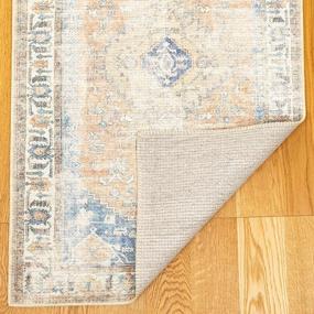 img 2 attached to Softwoven Rugs, Runner Machine Washable Rug, 90% Cotton, Non-Slip, Family & Pet Friendly, Stain Resistant, Non-Shed, Traditional Vintage Area Rug For Living Room, Hallway - Blueand Lt. Brown