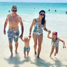 img 1 attached to 🌿 IFFEI Mommy and Me Swimsuit: One-Piece Leaf Print V-Neck Family Matching Swimwear