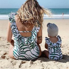 img 2 attached to 🌿 IFFEI Mommy and Me Swimsuit: One-Piece Leaf Print V-Neck Family Matching Swimwear