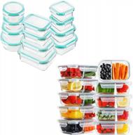 24 pcs & 10 packs 2 compartment glass food storage containers w/ lids - airtight, bpa-free & leak proof logo