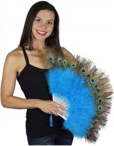 img 3 attached to Dark Turquoise Large Marabou Peacock Eye Feather Fan By ZUCKER - Perfect For Dances, Weddings & Parties!
