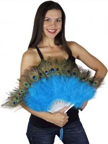 img 2 attached to Dark Turquoise Large Marabou Peacock Eye Feather Fan By ZUCKER - Perfect For Dances, Weddings & Parties!