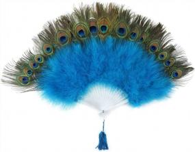 img 1 attached to Dark Turquoise Large Marabou Peacock Eye Feather Fan By ZUCKER - Perfect For Dances, Weddings & Parties!
