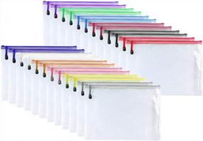 img 4 attached to Водонепроницаемые многоцветные пластиковые папки на молнии для документов и ручек - дорожные сумки из износостойкого материала, 12 цветов, упаковка из 24 штук (размер B4)